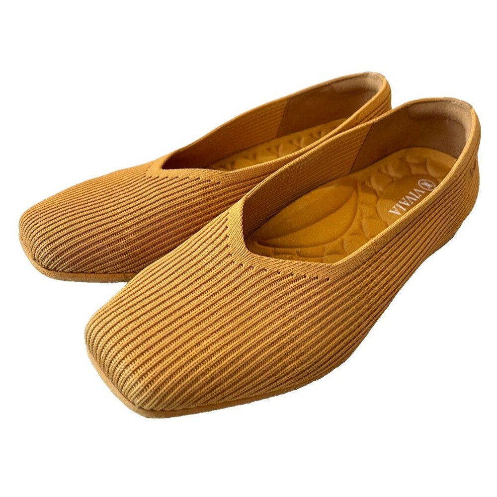Vivaia Flat Shoes Size 9 39 Margot 2.0 Square Toe V Cut Ginger Yellow Womens